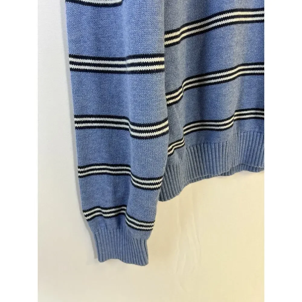 Vintage Brooks Brothers Sweater Men XL 1/4 Zip Supima Cotton Blue Striped Preppy